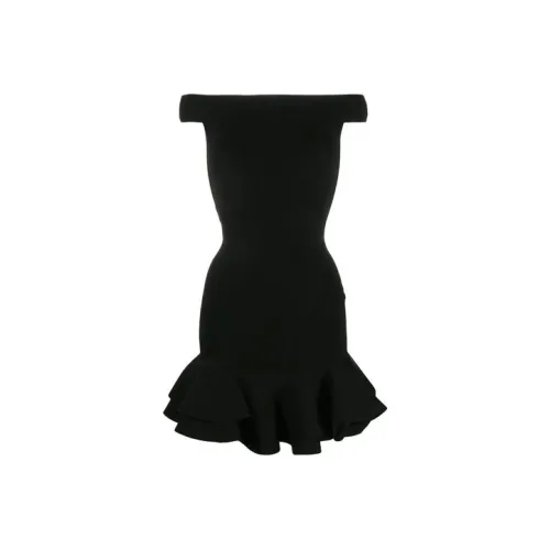 Alexander McQueen Черные Женские Короткие Платья с Короткими Рукавами