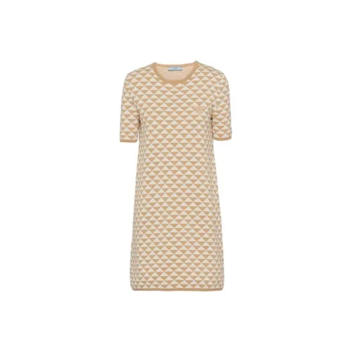 PRADA Бежевые Женские Короткие Платья с Рукавами