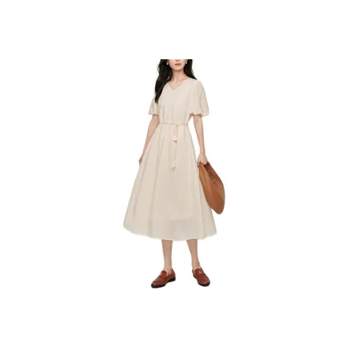 Inman Короткий рукав Платье Женское Абрикосовое