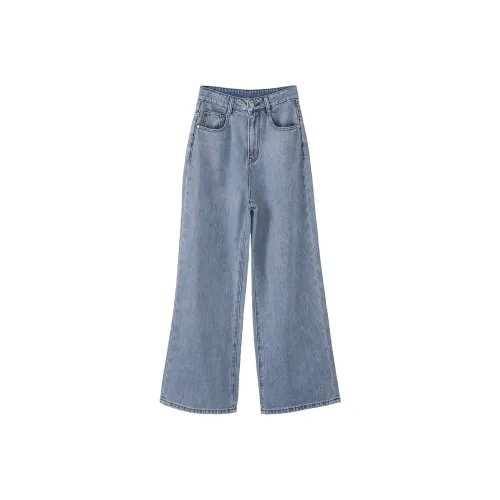 Fstudio Early Spring Korean Style Petite HIGH RISE Джинсы с широкими штанинами Женские Blue