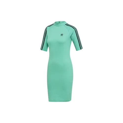Adidas Originals Короткий рукав Платье Женское Зеленое