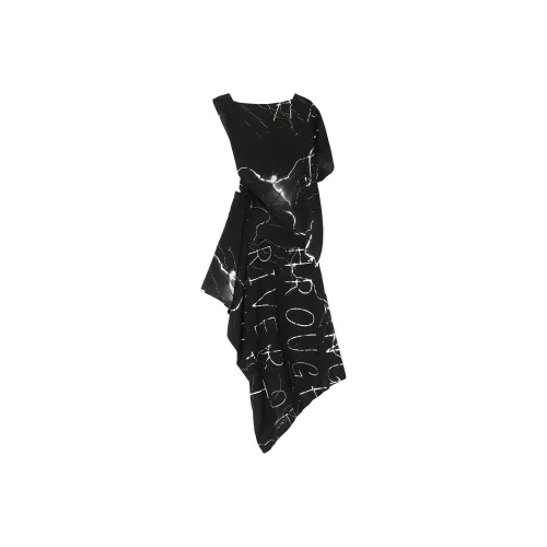 Yohji Yamamoto Черные Женские Короткие Платья с Короткими Рукавами