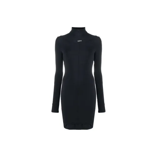 Off Белый FW21 Черный Женские Длинные Платья с Рукавами