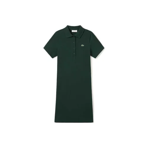 LACOSTE Темно-зеленое Женское Платье с Коротким Рукавом