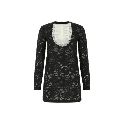 SAINT LAURENT Черное Женское Длинное Платье с Рукавами