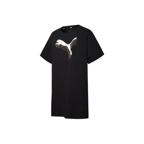 PUMA Черное Женское Короткое Платье с Рукавами