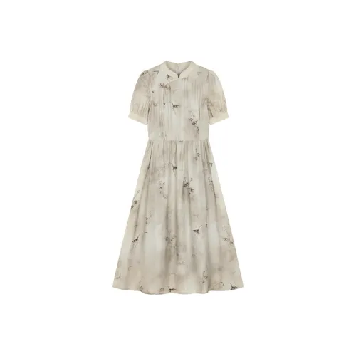 IHIMI Короткий рукав Платье Женское Горное Аква-зеленый