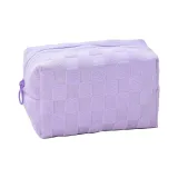 Фиолетовый плюшевый мешок для хранения макияжа в клетку с шахматной доской