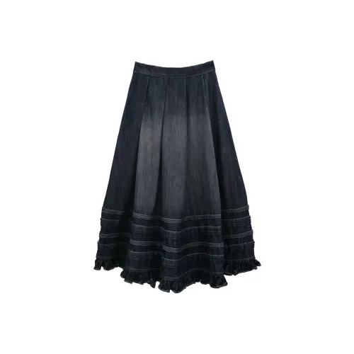 IMAKOKONI Темно-синие женские джинсовые длинные юбки