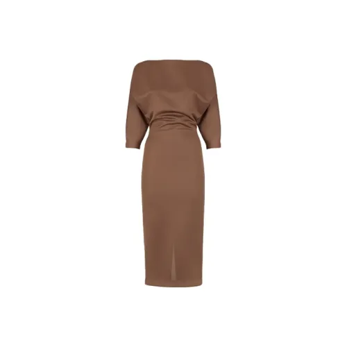 FENDI Длинное платье с длинными рукавами женское коричневое
