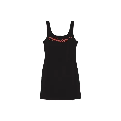 Ed Hardy Черное Женское Короткое Платье с Рукавами
