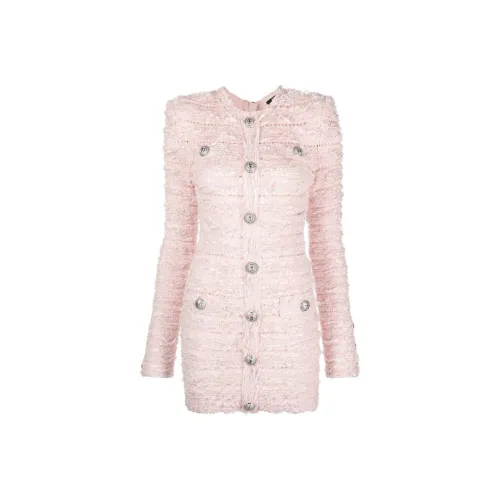 BALMAIN FW22 Длинное платье с длинными рукавами женское розовое