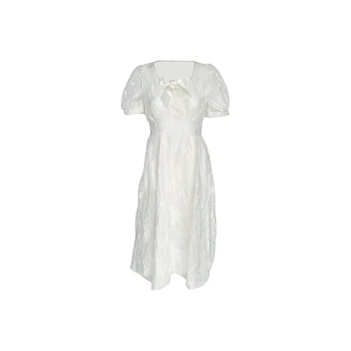 MOPB Короткий рукав Платье Женское Белое