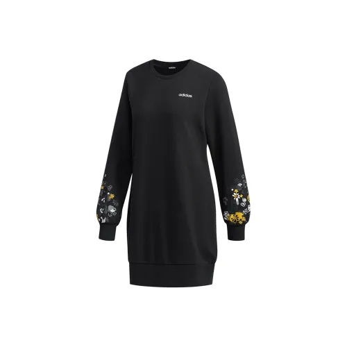 ADIDAS NEO Черное Женское Длинное Платье с Рукавами