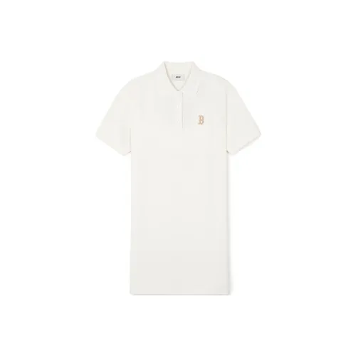 Mlb Base Logo SS24 Короткое Платье с Короткими Рукавами Женское Кремовое