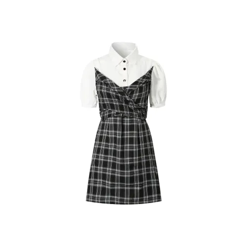 ZUKIZUKI Короткое платье с короткими рукавами женское черная клетка