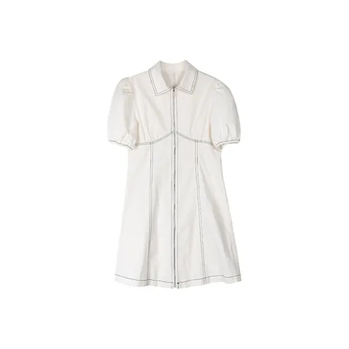 Leather Cat A Линия Юбка Платье Белый