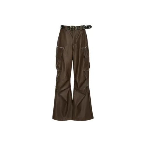 MYMIX Кожаные брюки Женские Кофе