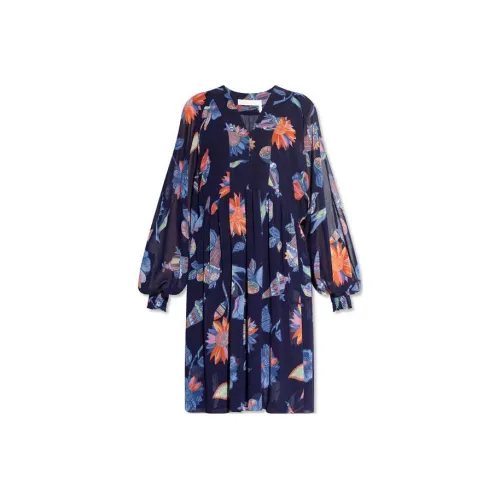 SEE BY CHLOE Blue Женские Длинные Платья с Рукавами