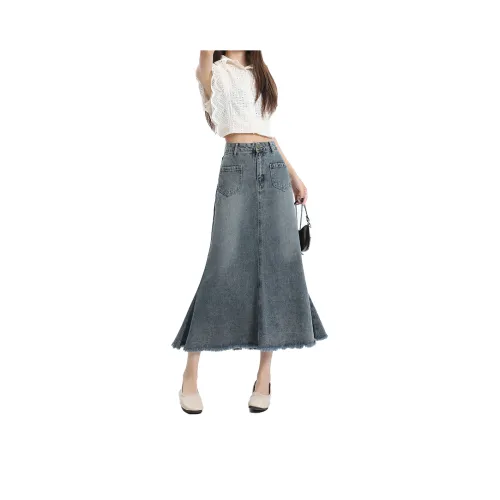 ZAZN Denim Long Skirt Women's Vintage Blue ZAZN Деним Длинная Юбка Женская Винтажный Синий
