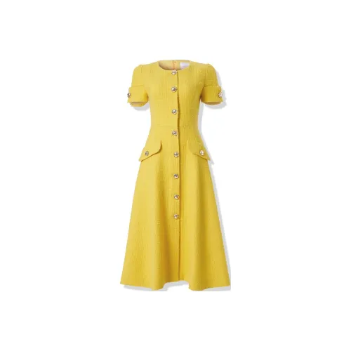 CarolinaHerrera Короткий рукав Платье Женское Желтое