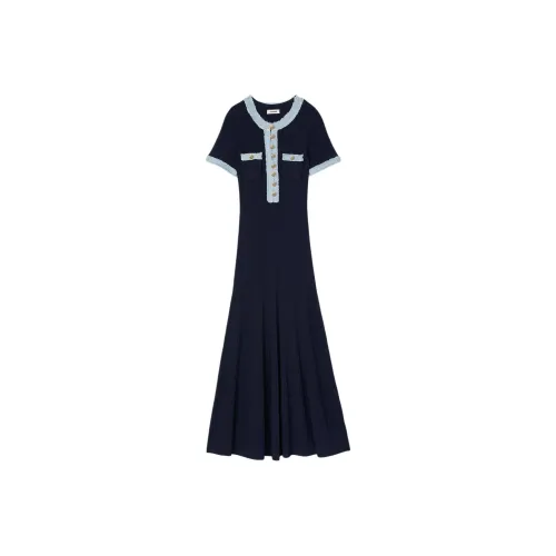 Sandro Короткий рукав Платье Женское Морской синий