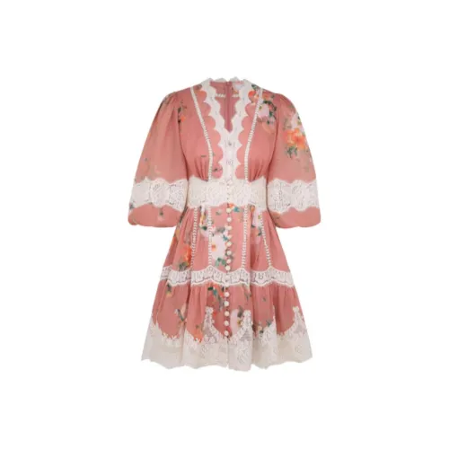 Zimmermann Red Женские Короткие Платья с Рукавами