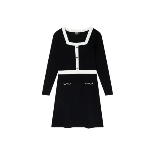 DKNY Черное Женское Длинное Платье с Рукавами