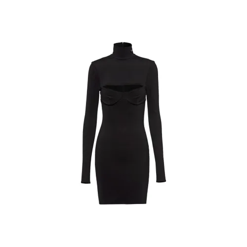 PRADA Holiday SS23 Длинное Платье с Рукавами Женское Черное