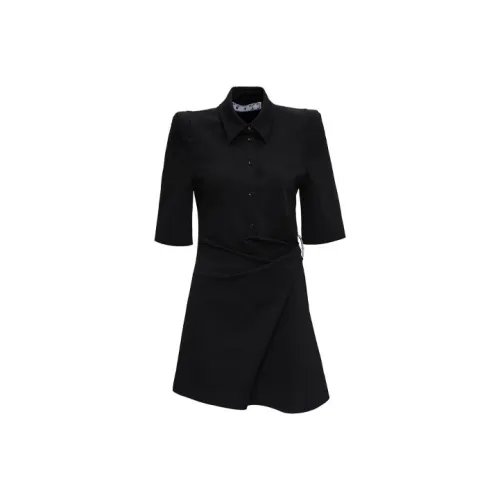 Off Белый SS21 Черный Женские Короткие Платья с Рукавами