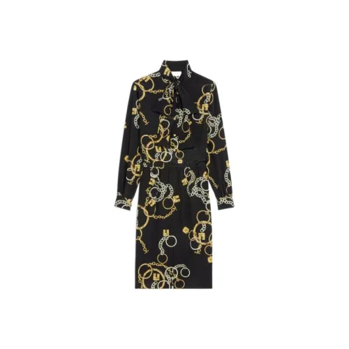 CELINE Черное Женское Длинное Платье с Рукавами