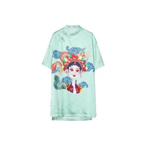 JK&JS Светло-зеленый Женские Короткие Платья с Рукавами