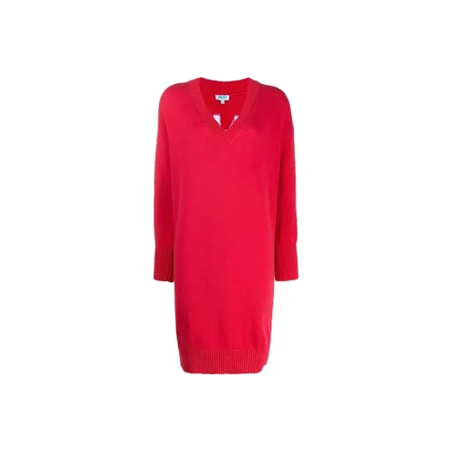 KENZO Red Женские Длинные Платья с Рукавами