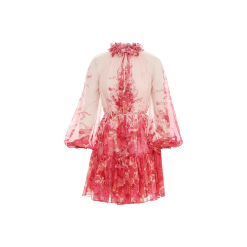 Zimmermann Длинное платье с длинными рукавами женское розовое
