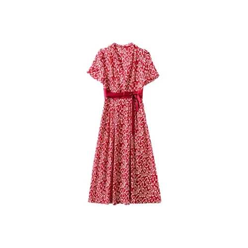 Mapping Короткий рукав Платье Женское Красное