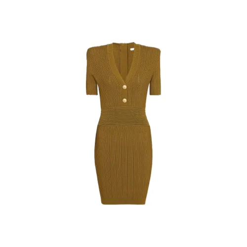 BALMAIN Хаки Женские Короткие Платья с Рукавами