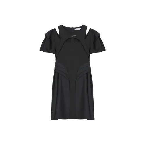 ZINGME Black Женские Короткие Платья с Рукавами