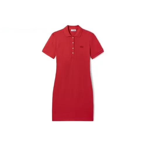 LACOSTE Оранжево-красное Женское Платье с Коротким Рукавом