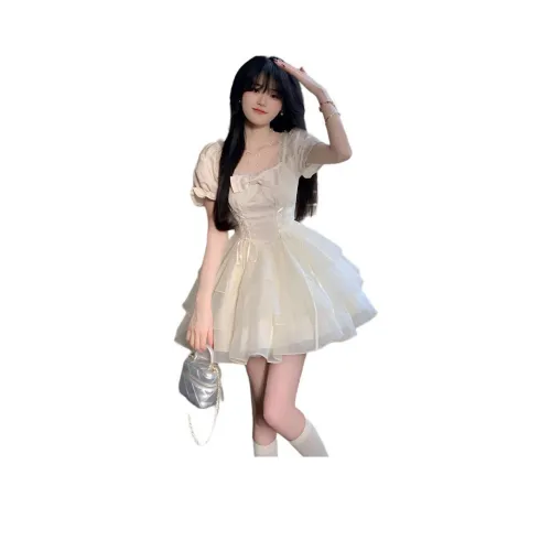 COSYISM Короткое платье с короткими рукавами женское белое