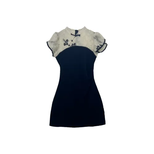 Icicofficial Короткий рукав Платье Женское Черное