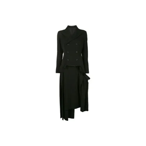 Yohji Yamamoto Черные Женские Длинные Платья с Длинными Рукавами