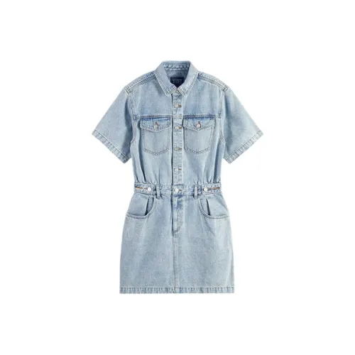Scotch Soda Короткий рукав Платье Женское Выстиранный синий