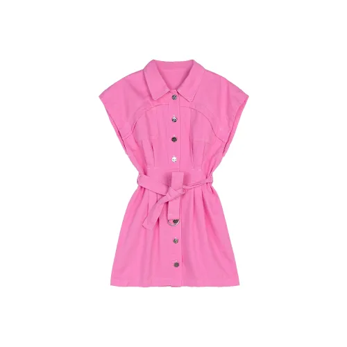 Leather Cat Розовый Женские Короткие Платья с Рукавами