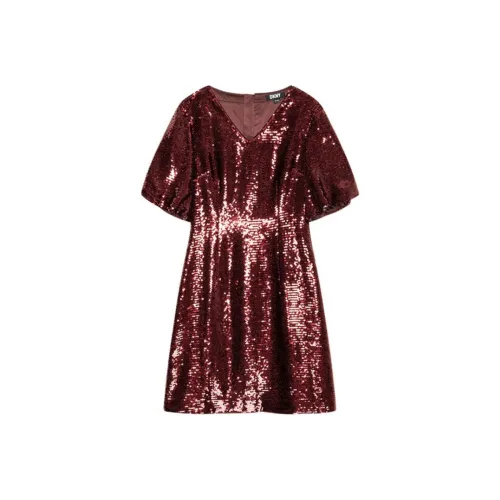 DKNY Короткое платье с короткими рукавами женское бордового цвета