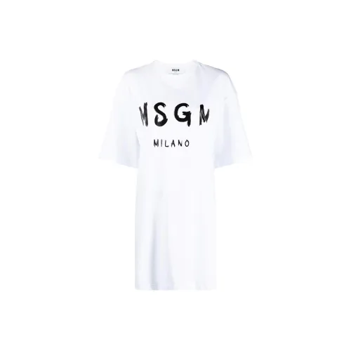 MSGM Белое Женское Короткое Платье с Рукавами