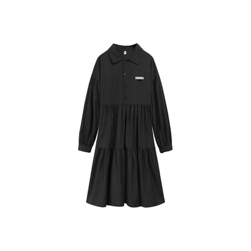 MOPB Черные Женские Длинные Платья с Длинными Рукавами