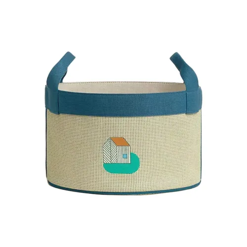 HERMES Les Cabanes Хлопок Сумка для хранения Сумка Маленькая Женская Синие и Бежевые Желтые