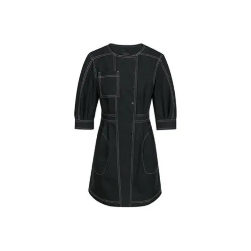 LOFT SHINE Черное Женское Короткое Платье с Рукавами
