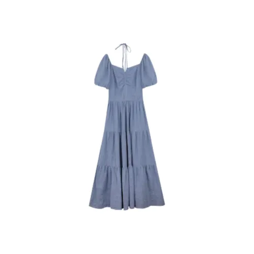 SOLIGHTER Короткое платье с короткими рукавами женское цвет дзен-синий