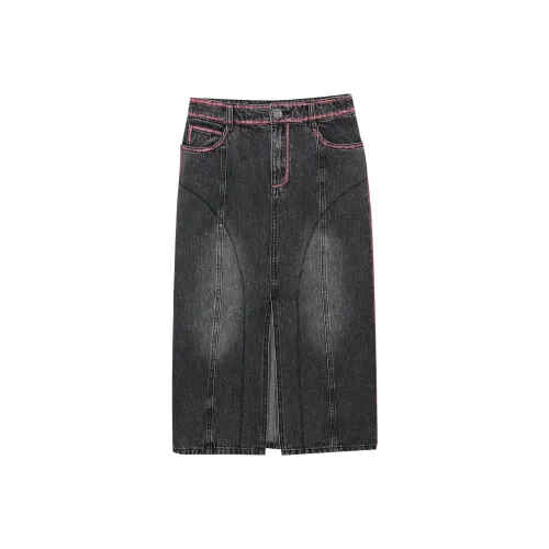 LULUALWAYS Деним Длинная Юбка Женская Черная